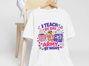 I Teach By Day, Army By Night Teacher T-Shirt — Military Mom/Dad Teacher Tee - Image 2