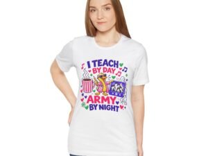 I Teach By Day, Army By Night Teacher T-Shirt — Military Mom/Dad Teacher Tee - Image 6